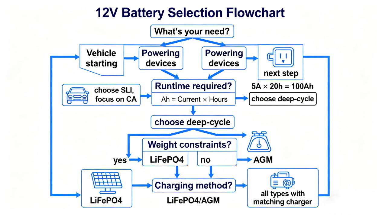 12V Battery Selection Flowchart