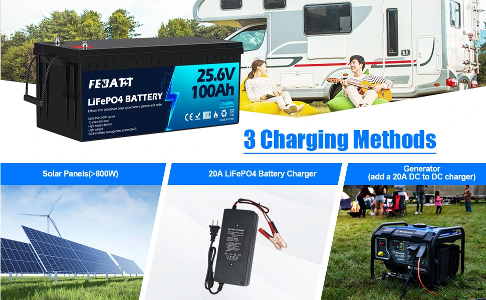 25.6V 100Ah LFP Battery 3 charge methods