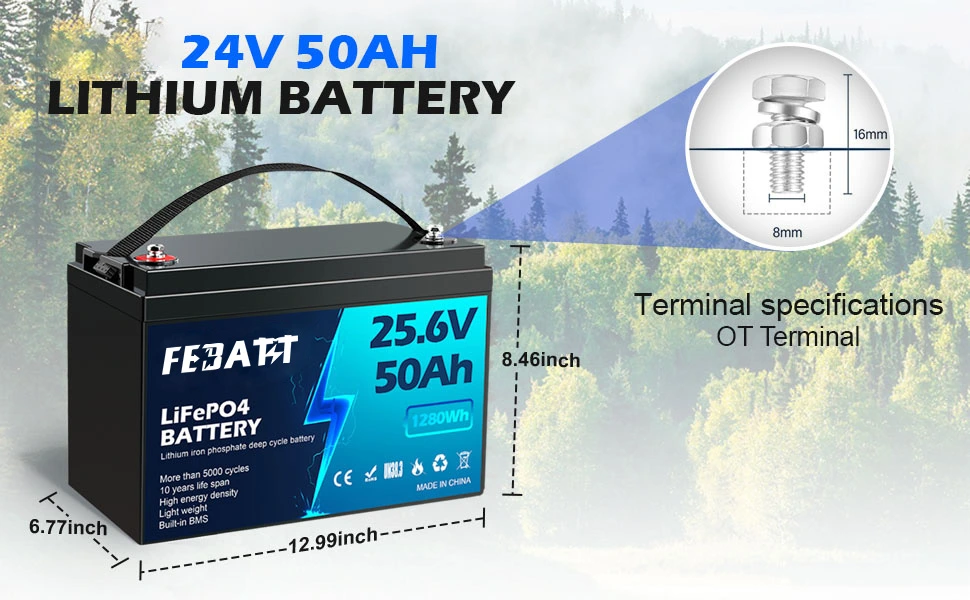 25.6V 50Ah LFP Battery size