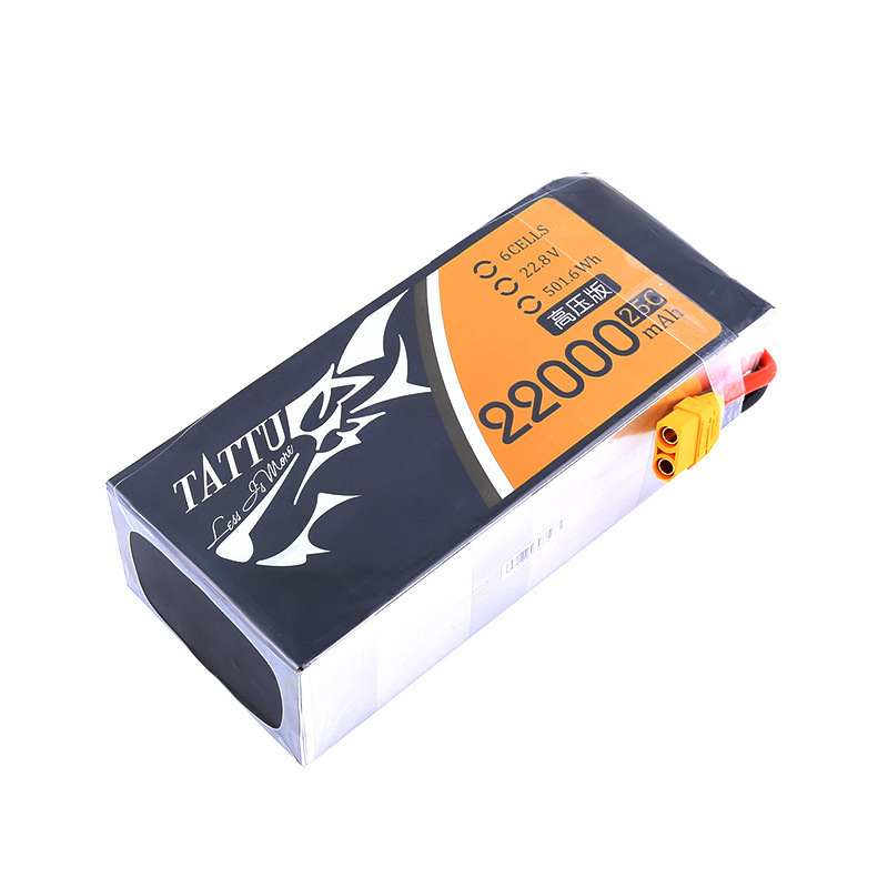 22000mAh-25C-6S1P-XT90-S drone lithium battery is a high-efficiency power supply tailored for all types of professional drones. Featuring a 25C high-rate discharge performance and a 6S1P cell configuration,