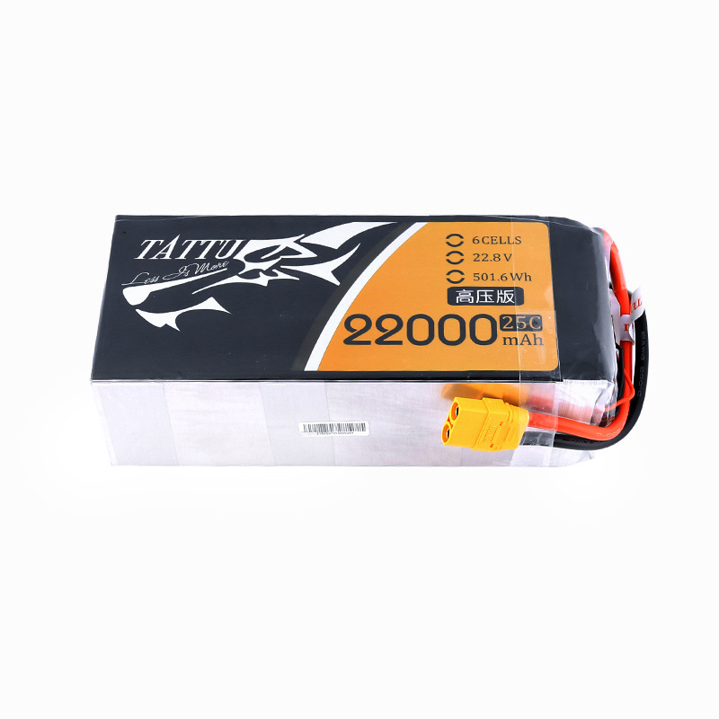 22000mAh-25C-6S1P-XT90-S drone lithium battery is a high-efficiency power supply tailored for all types of professional drones. Featuring a 25C high-rate discharge performance and a 6S1P cell configuration,
