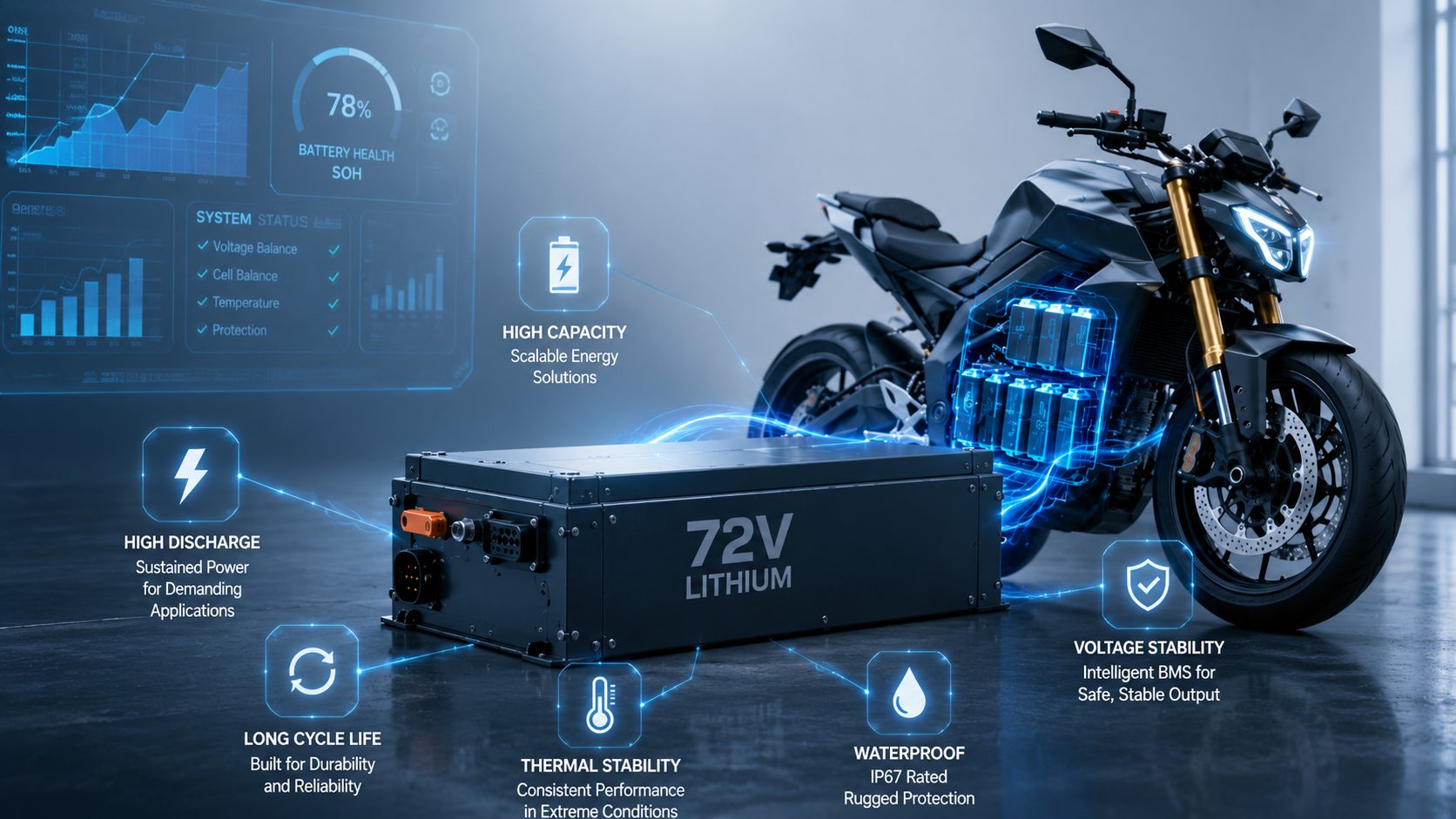 Specifications of 72V E-Motorcycle Battery