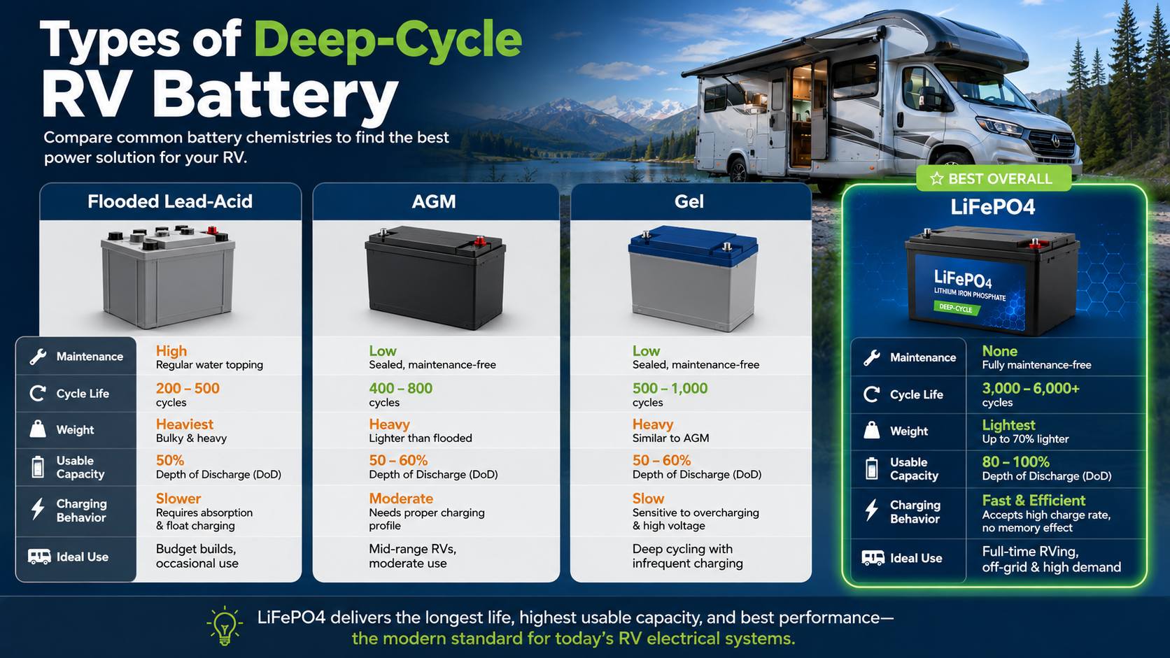 Main Types of Deep-Cycle RV Battery