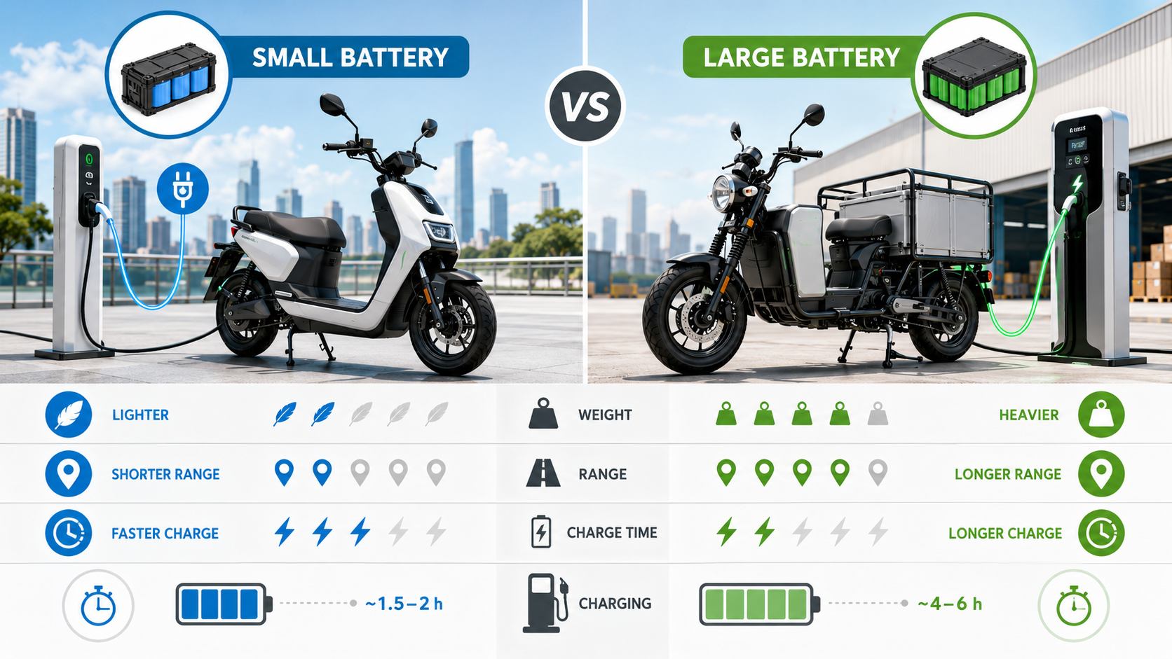 E-Motorcycle Small-Capacity vs Large-Capacity Batteries