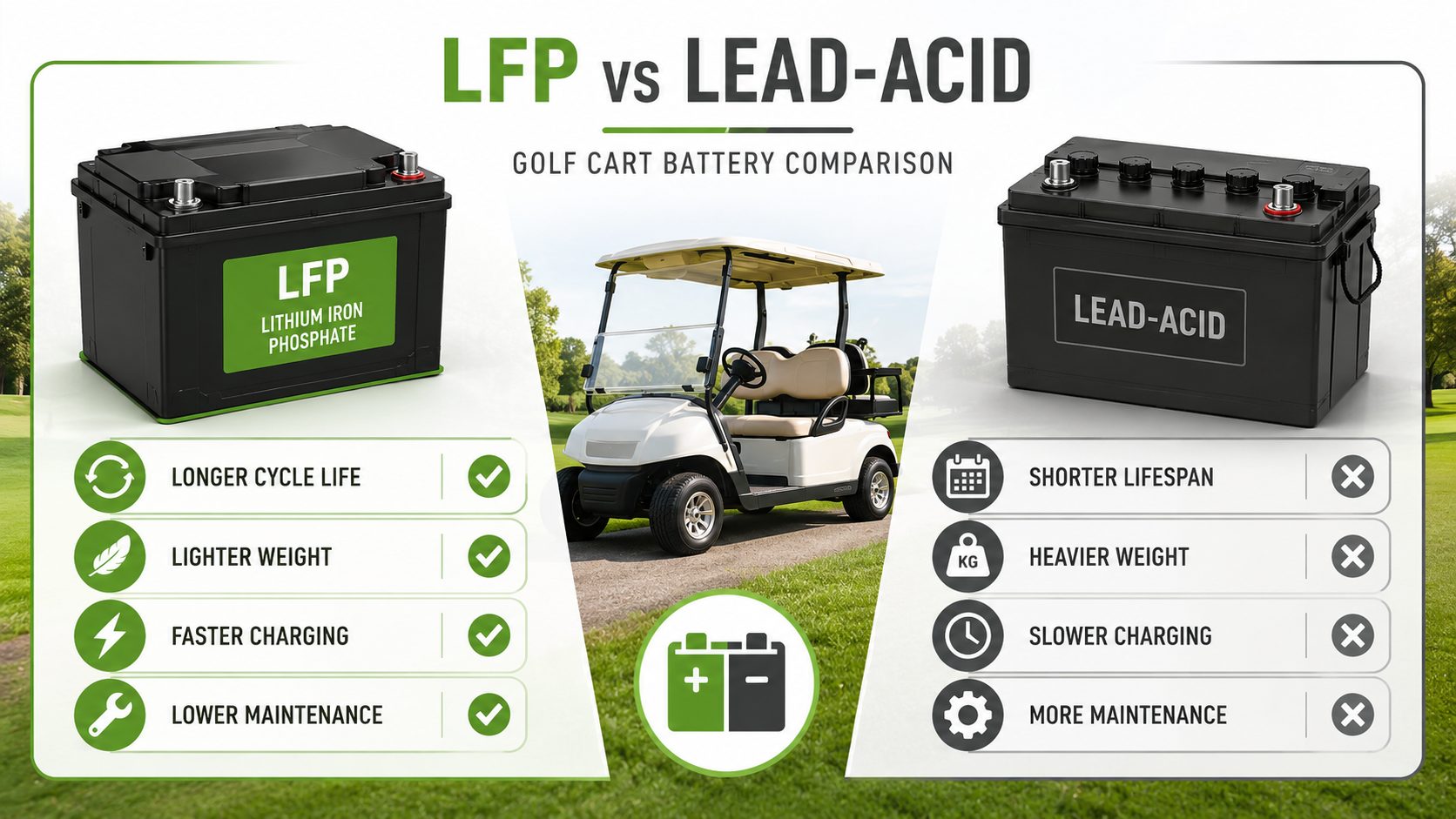 LFP Golf Cart Battery vs Lead-Acid Battery