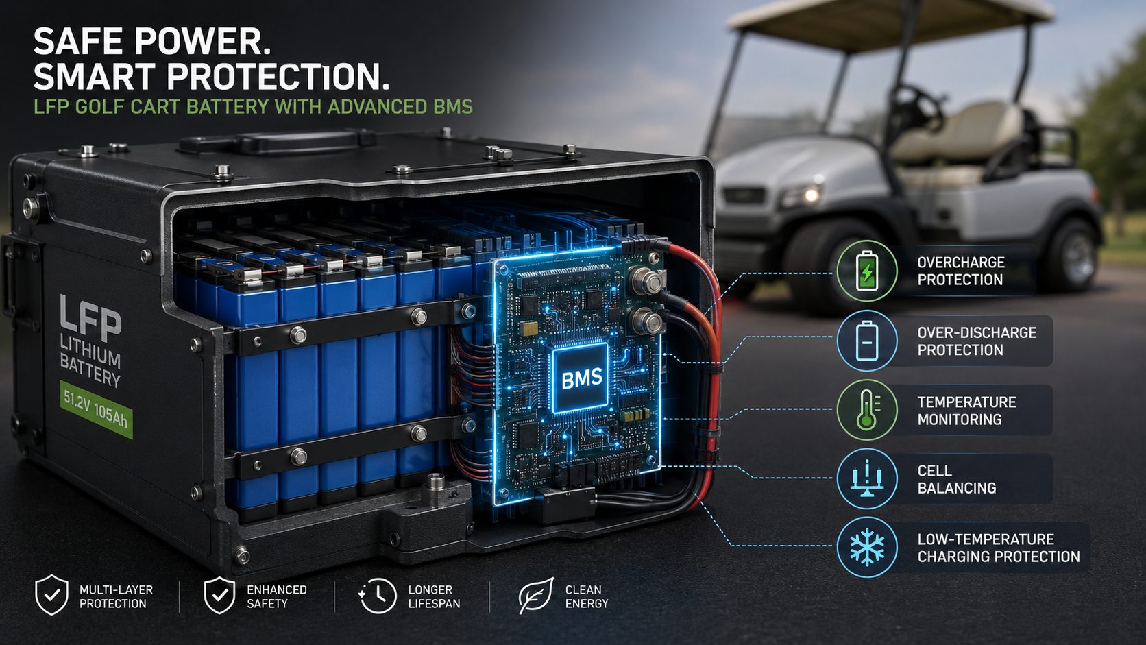 Safety Features of LFP Golf Cart Battery