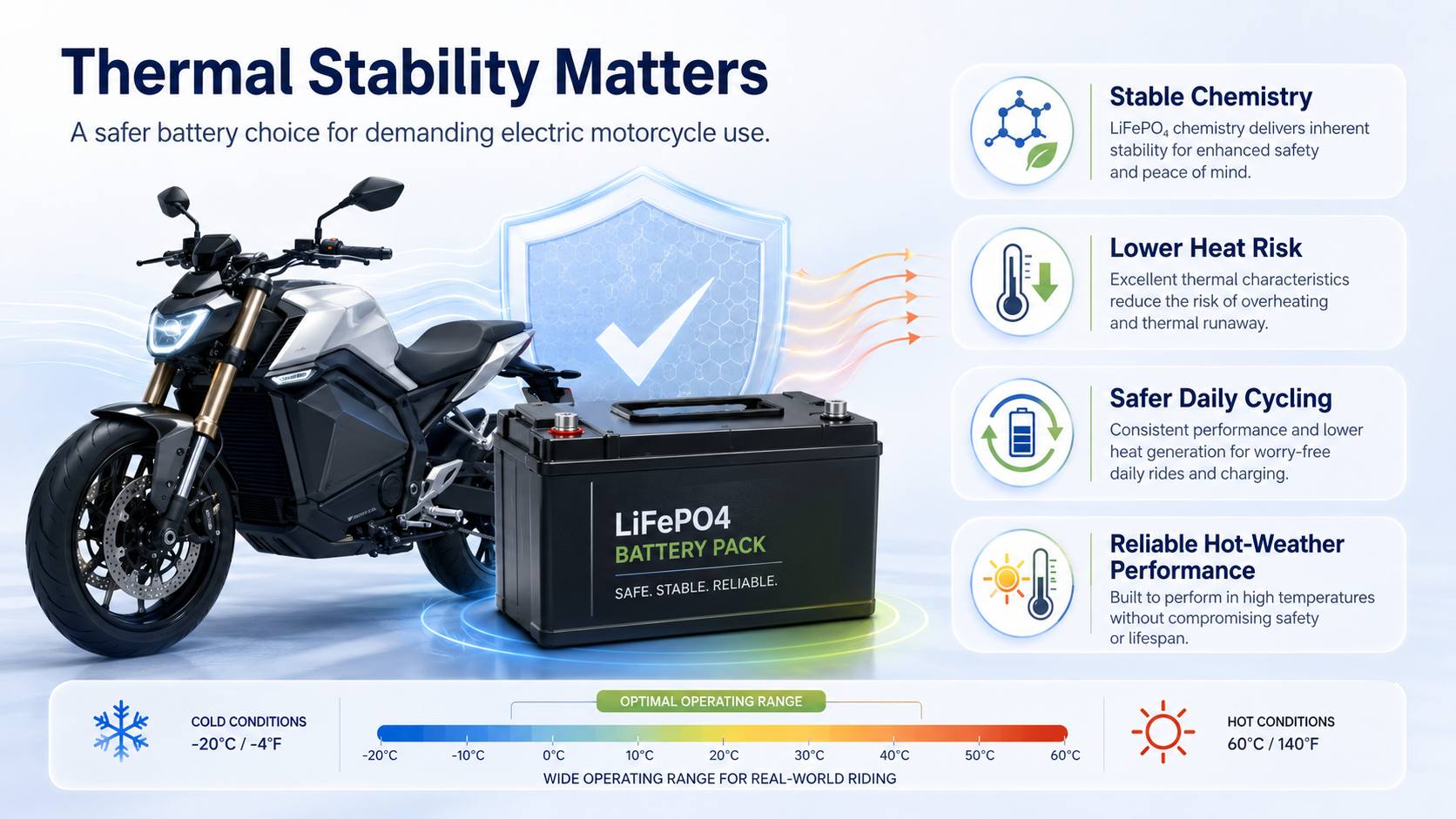 Thermal Stability of LiFePO4 Motorcycle Battery