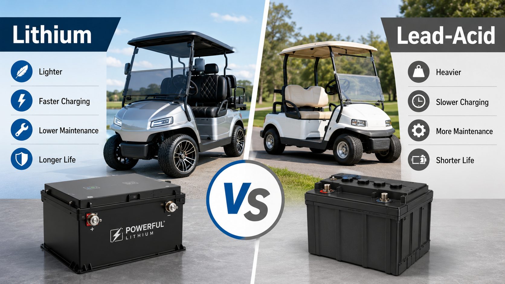 Lithium Golf Cart Batteries vs Lead-Acid Batteries