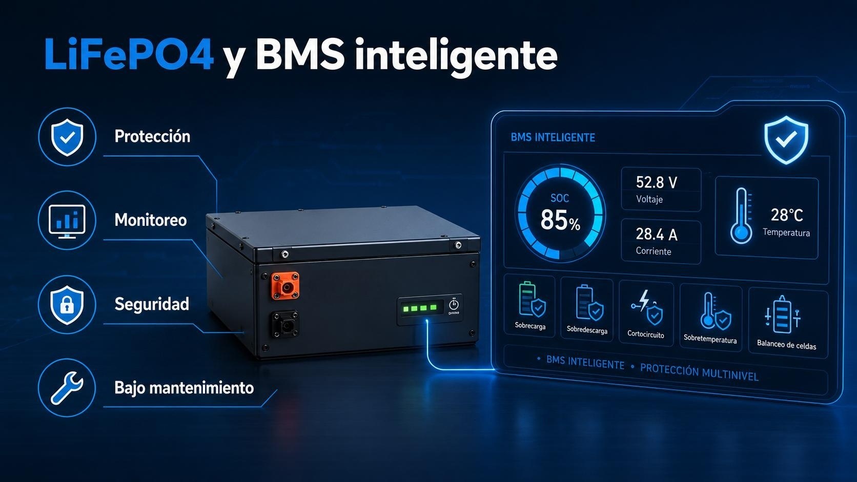Bateria de litio LiFePO4 con BMS inteligente