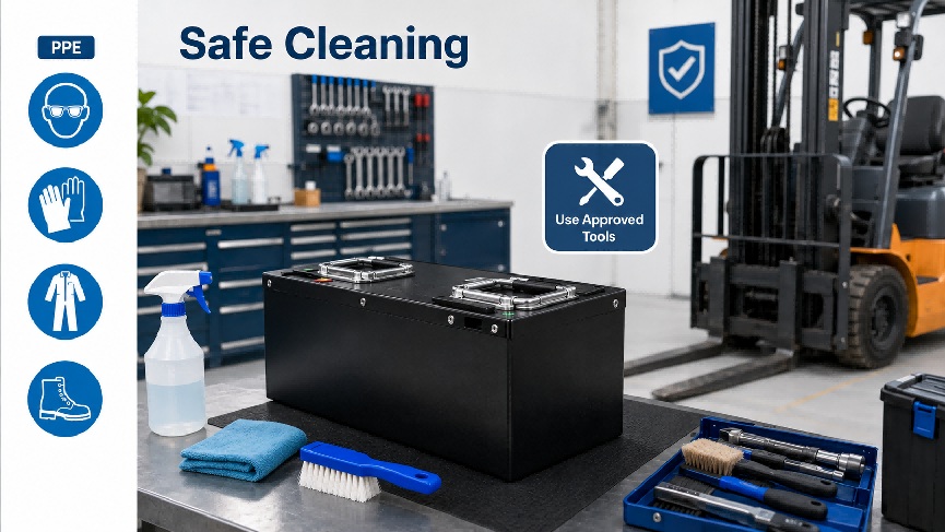 Forklift Battery Maintenance Safe Cleaning Setup