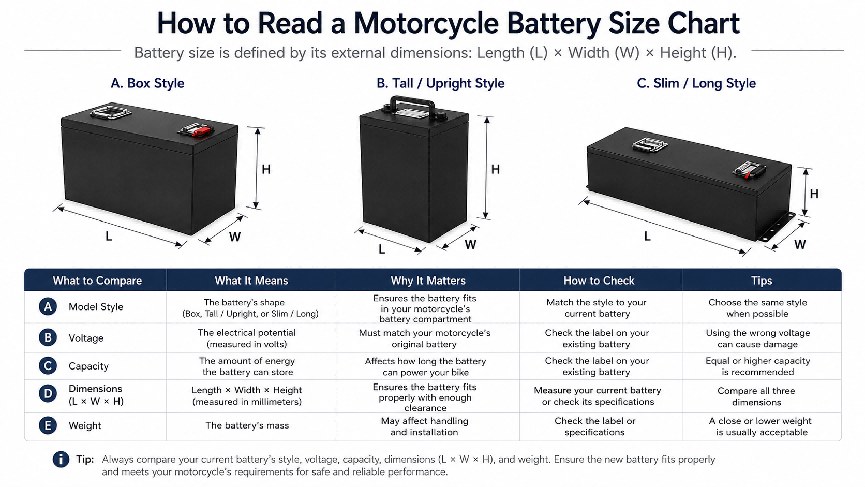 Motorcycle Battery Dimensions Size Chart