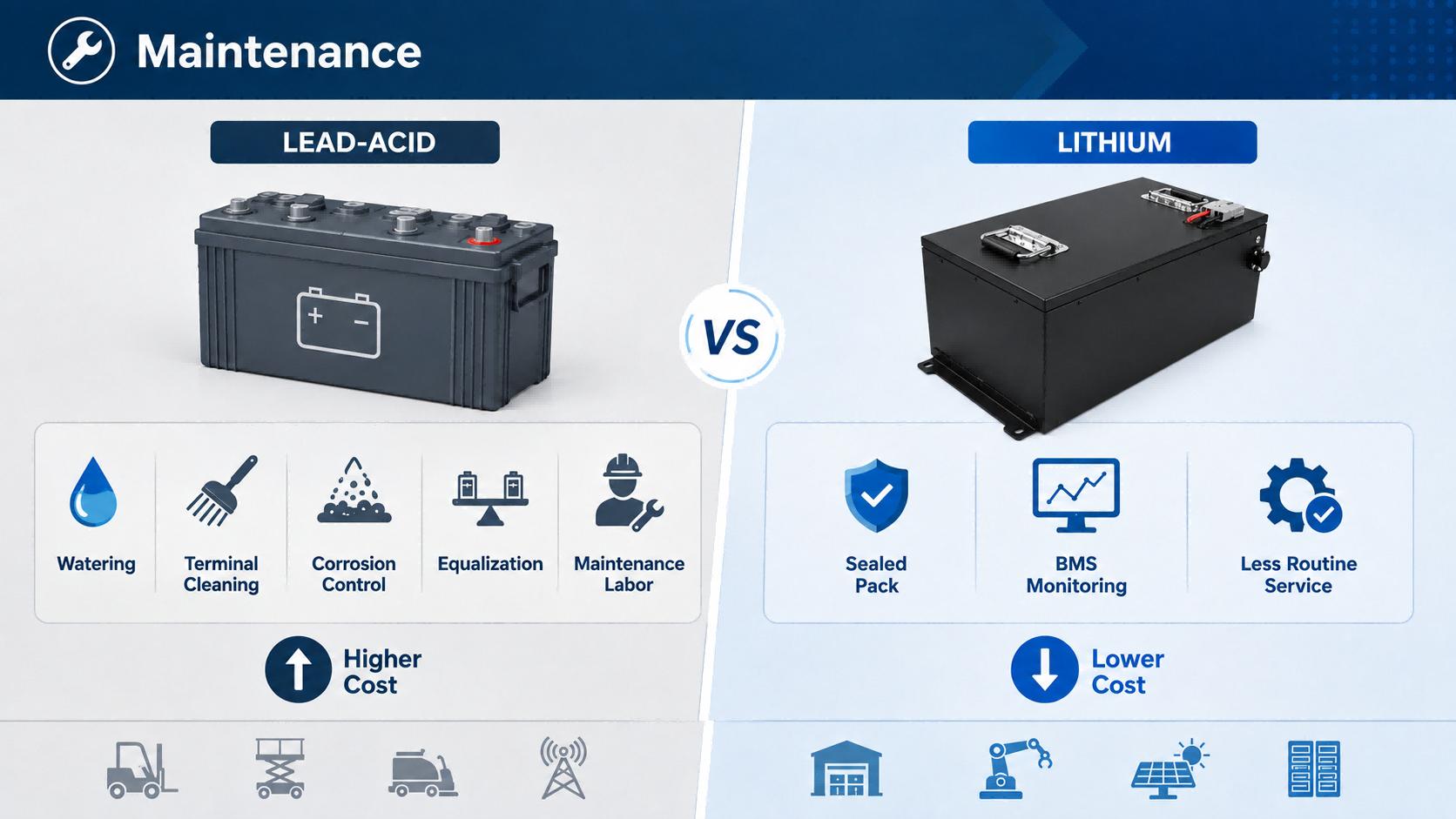 Industrial battery pack vs lead-acid maintenance