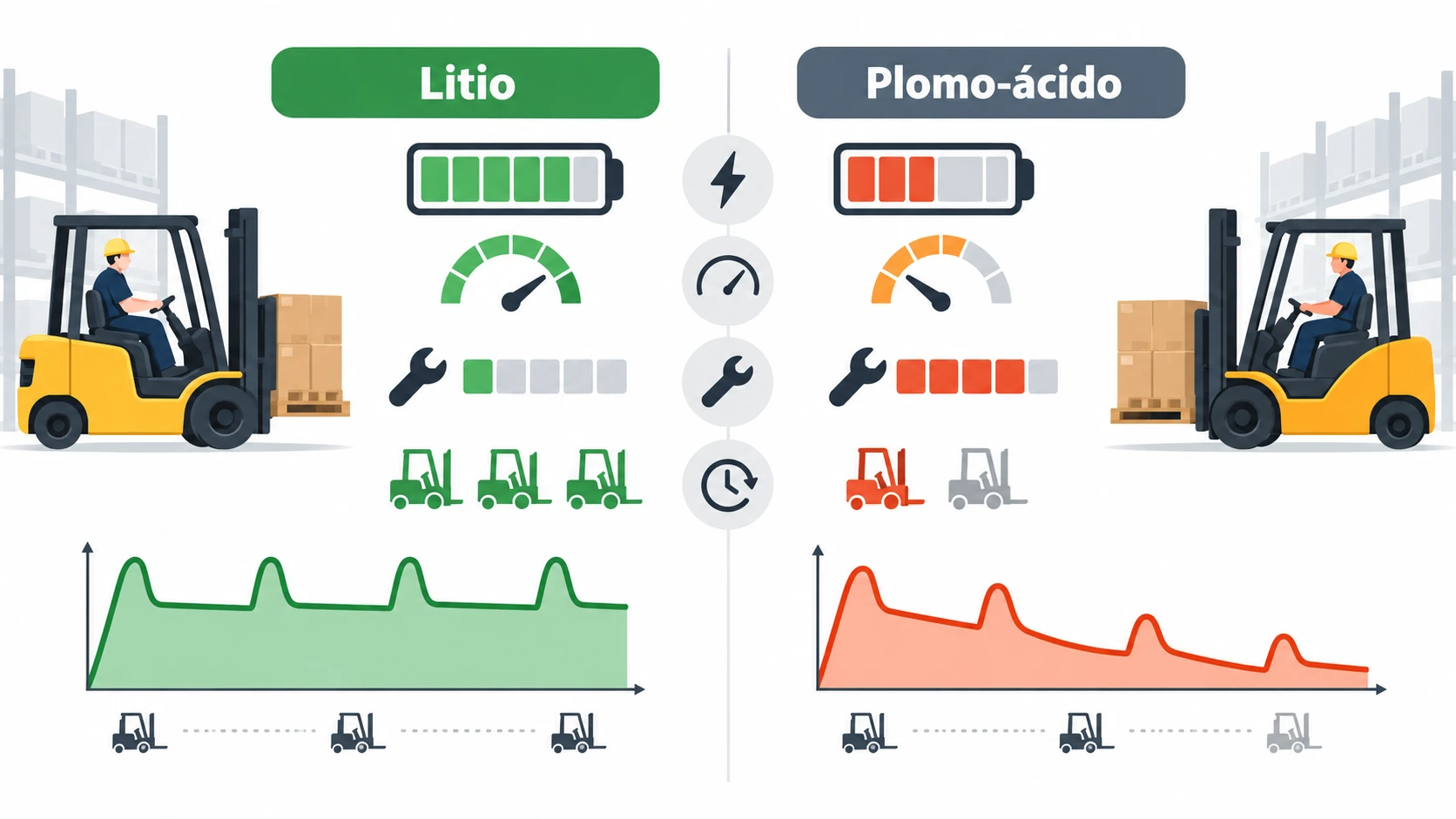 Comparativa de baterías para montacargas