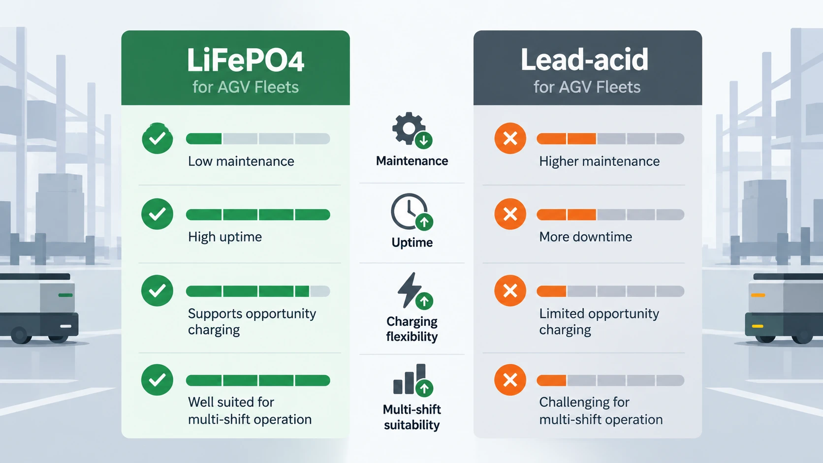 LiFePO4 Benefits for AGV Battery Charging Systems