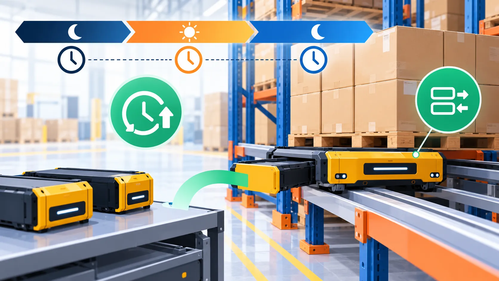 Cambio rápido de baterías para pallet shuttle